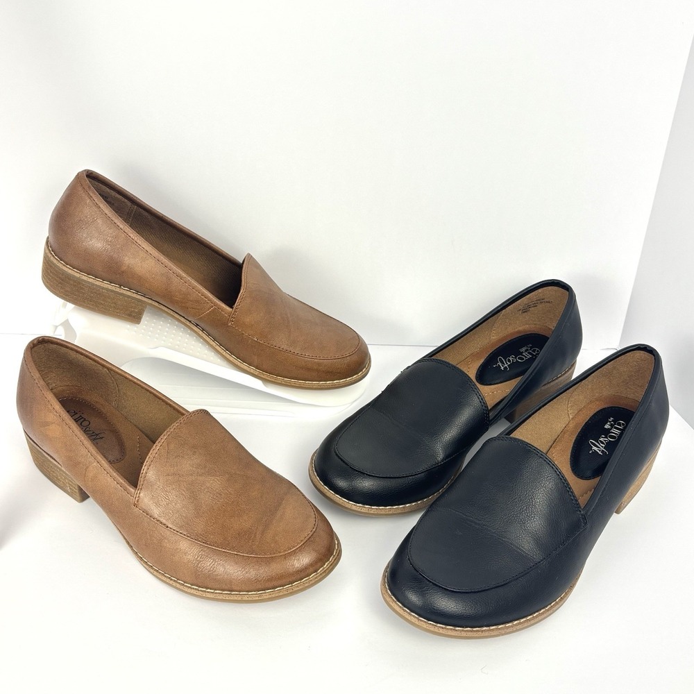 2 Pair EuroSoft Norena Loafers Brown (New) & Black (Worn Once) Women's 9M Sofft